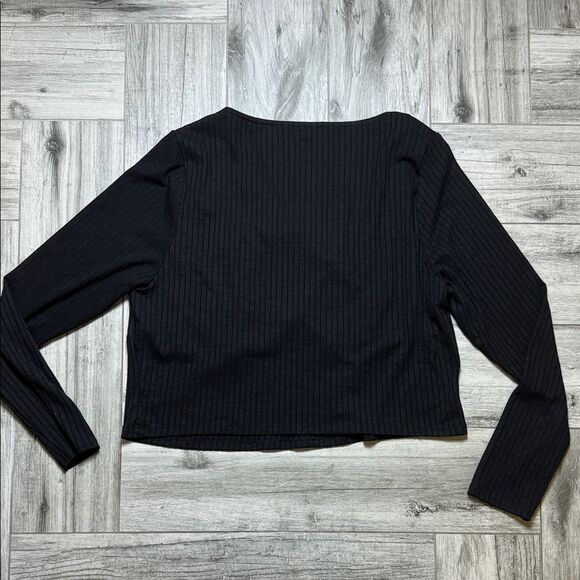 ASOS Curve Elegant Black Ribbed Long Sleeve Top - Picture 5 of 6